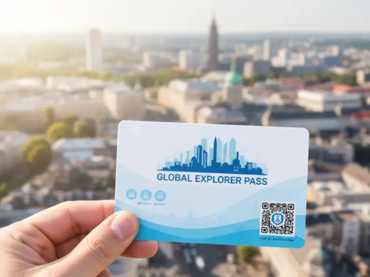 Tourist or city pass card with QR Code for attractions and travel info
