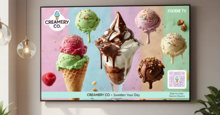 Ice cream TV commercial featuring QR Code for flavors or deals