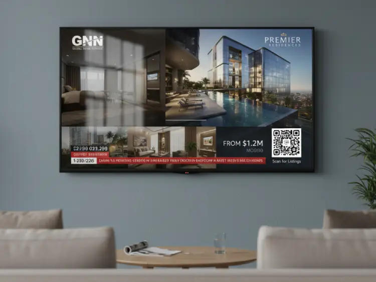 Real estate TV ad with QR Code for property listings