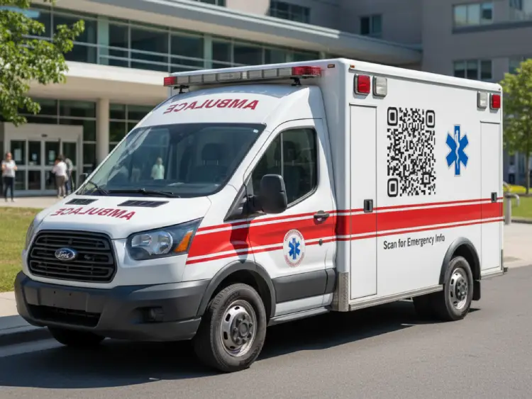 Ambulance with QR Code for emergency information access