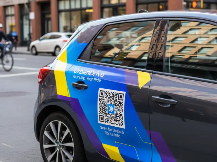 Taxi with QR Code for ride booking or driver details
