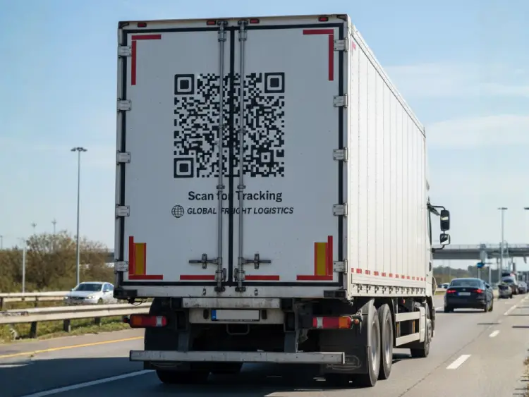 Logistics truck featuring QR Code for shipment tracking