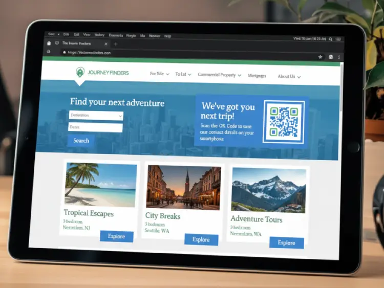 Travel web banner featuring QR Code for booking or destination info