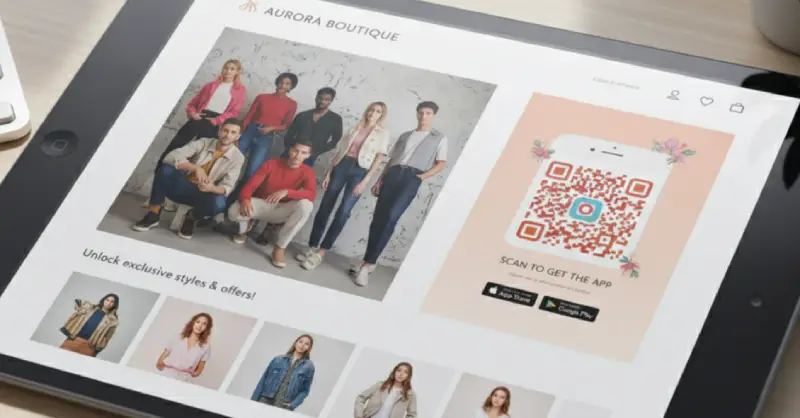 Clothing website featuring QR Code for product catalog or shopping