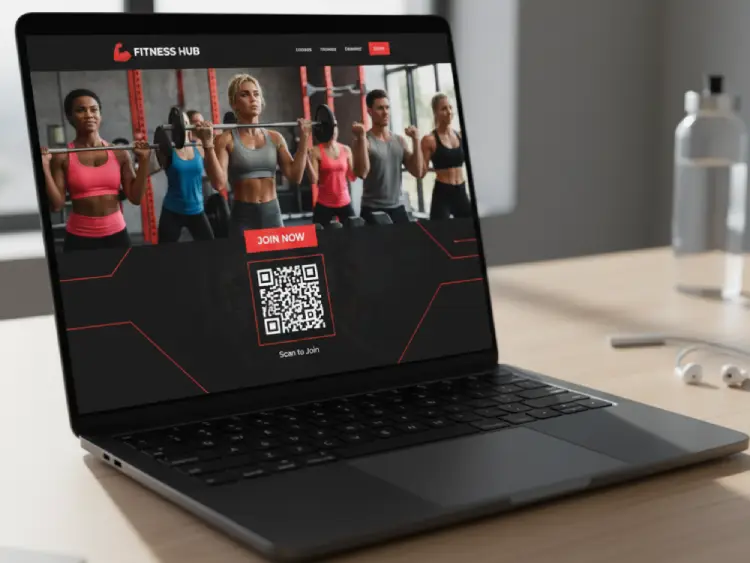 Gym website featuring QR Code for membership or class info