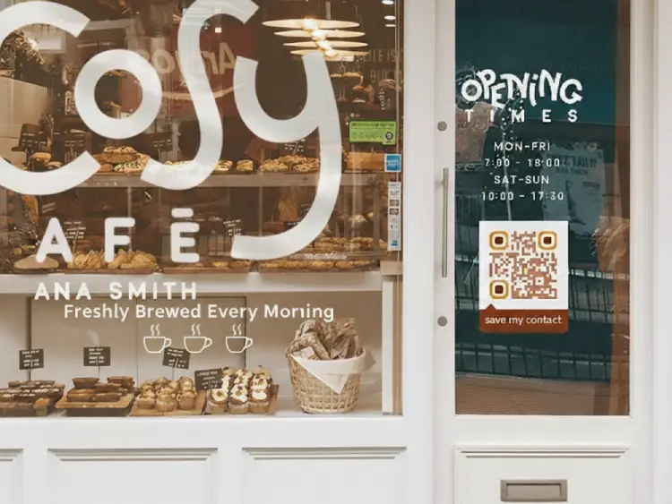 Coffee shop window with QR Code for loyalty or offers