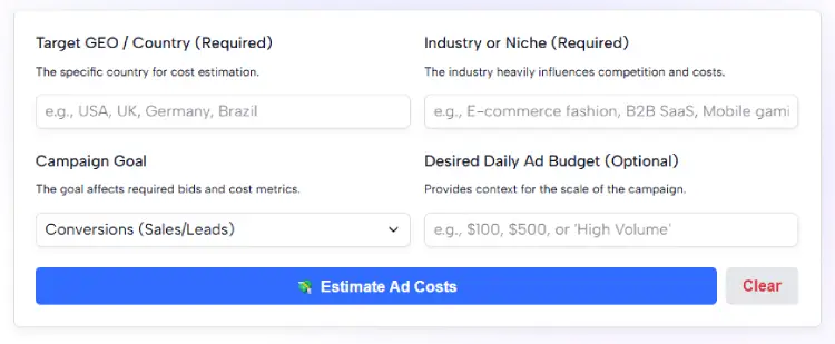 TikTok Ad Cost Estimator by Country