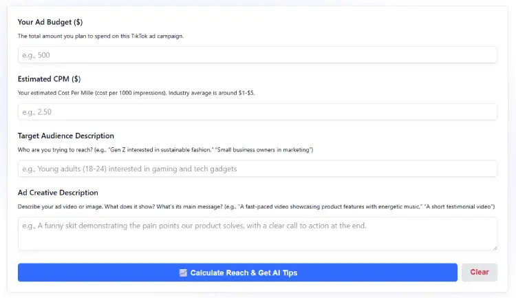 TikTok Ad Reach Calculator