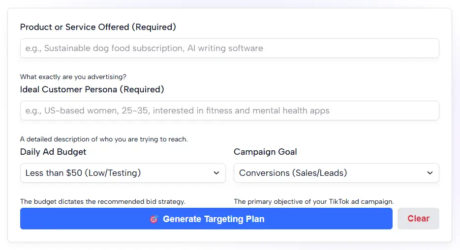 TikTok Ad Targeting Planner