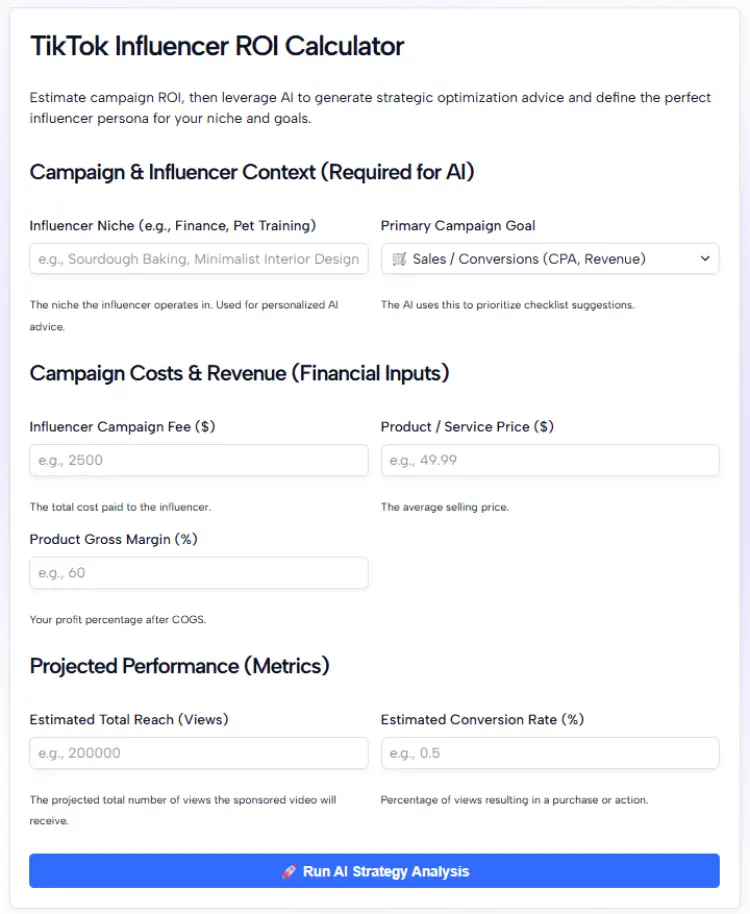 TikTok Influencer ROI Calculator