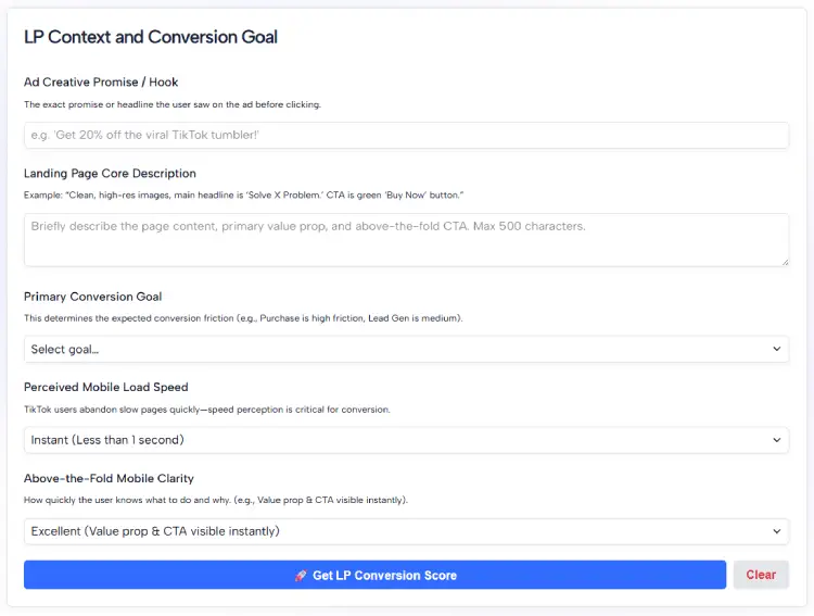 TikTok Landing Page Analyzer