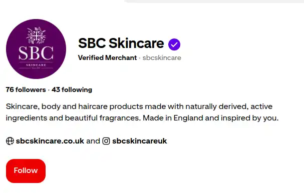 A Pinterest description of a cosmetics company.