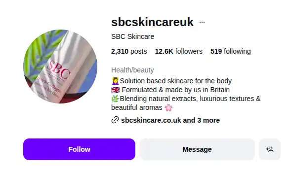 An Instagram description of a cosmetics company.