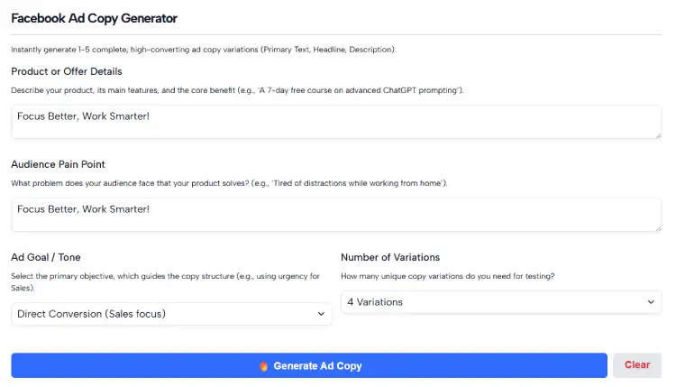 Facebook Ad Copy Generator
