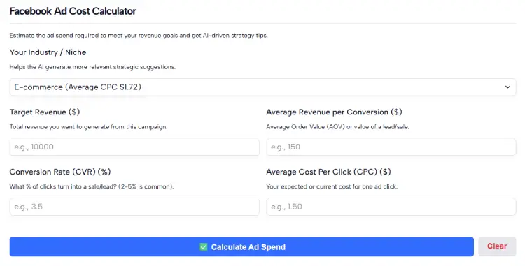 Facebook Ad Cost Calculator