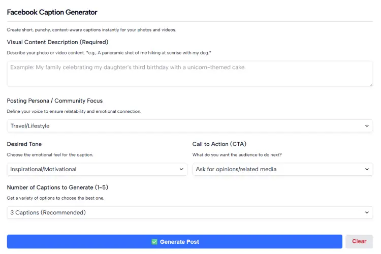 Facebook Caption Generator