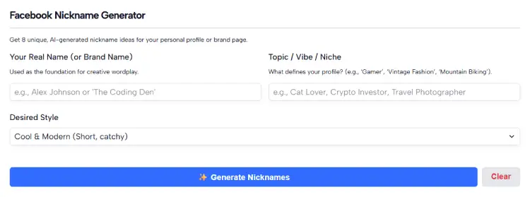 Facebook Nickname Generator