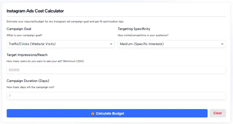 Instagram Ads Cost Calculator