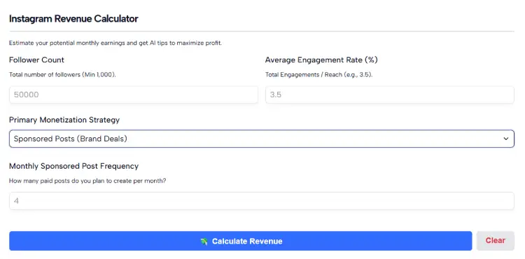 Instagram Revenue Calculator