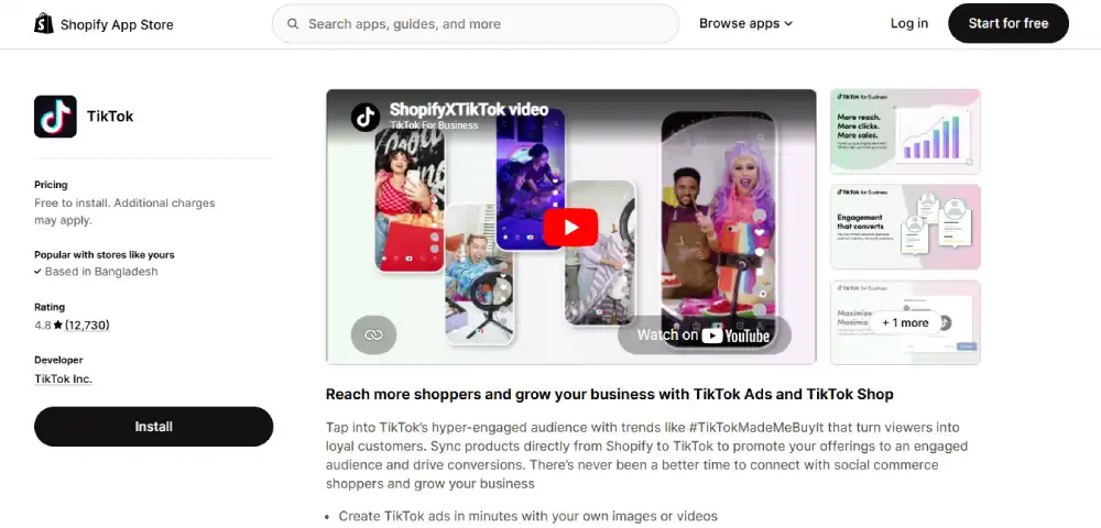 Install the TikTok App from the Shopify App Store