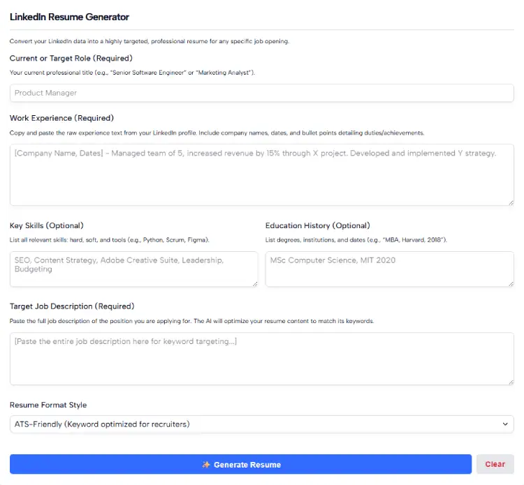 LinkedIn Resume Generator