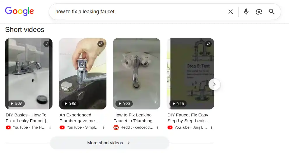 Short videos appear in Google search.