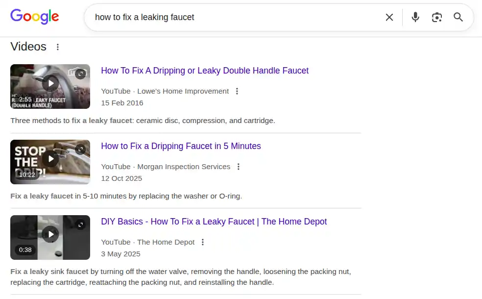 Videos appear in Google search.