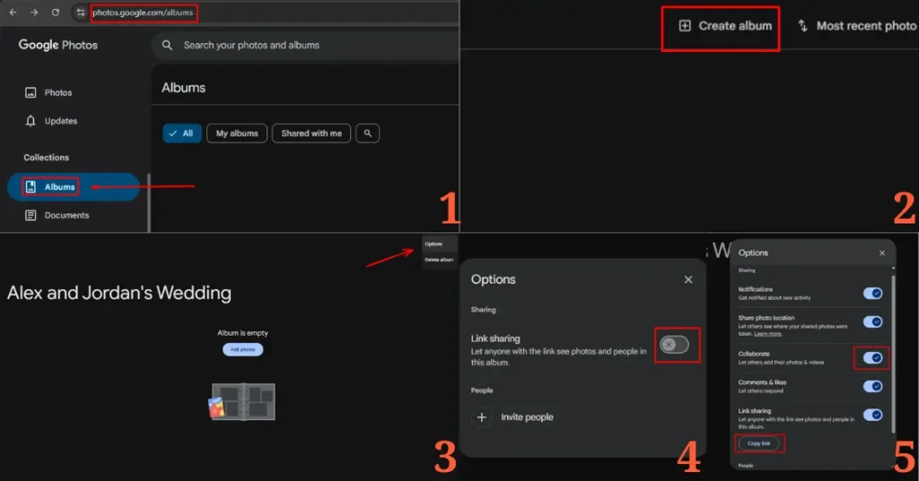 Create a shared Google Photos album